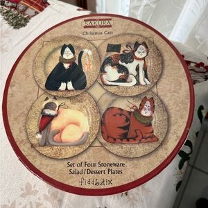 Sakura Festive Cat Stoneware Plates